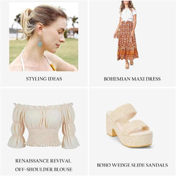 Teardrop Turquoise Tassels Vintage Long Summer Earring for Women Jewelry - Picture 7 of 8